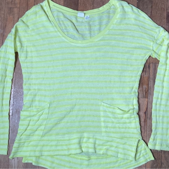 Roxy EUC Neon Yellow Striped Scoop Neck Long Sleeve Top, Size XS - Picture 5 of 9